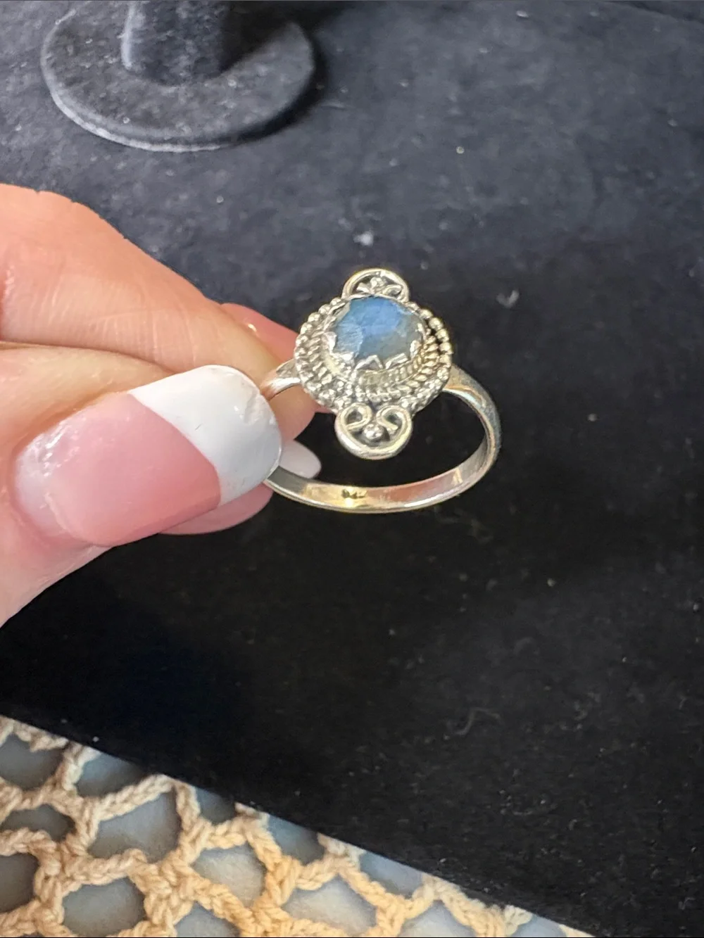 Silver Ring with Blue Labradorite Center